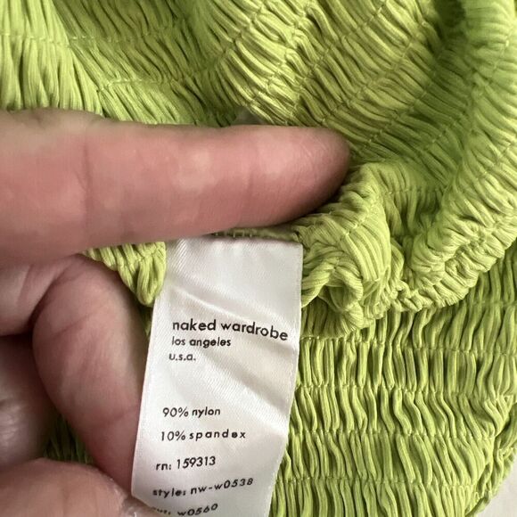 Naked Wardrobe Swim Sz Small 2-Piece Bikini Smocked Bathing Suit Lime Green NIB - Picture 5 of 7